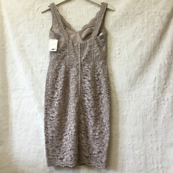 David Bridal Short Mocha Lace Dress with V-Neck - Picture 11 of 16